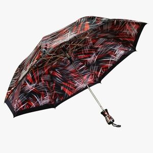 RainPro Red and Black Umbrella Woodgrain Handle Nwot
